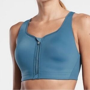 Athleta Teal Zipper Front Sports Bra